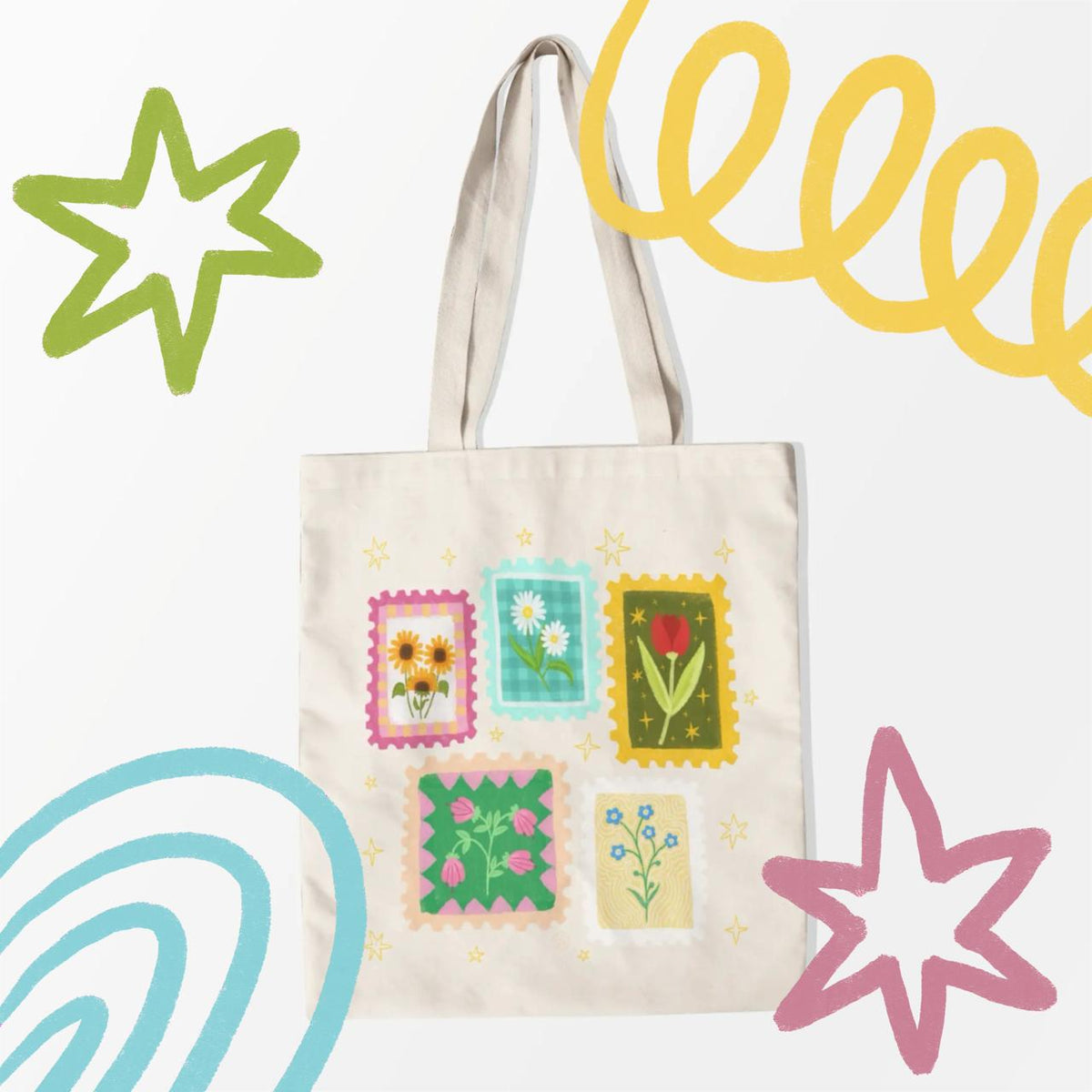 Flower Stamps Tote